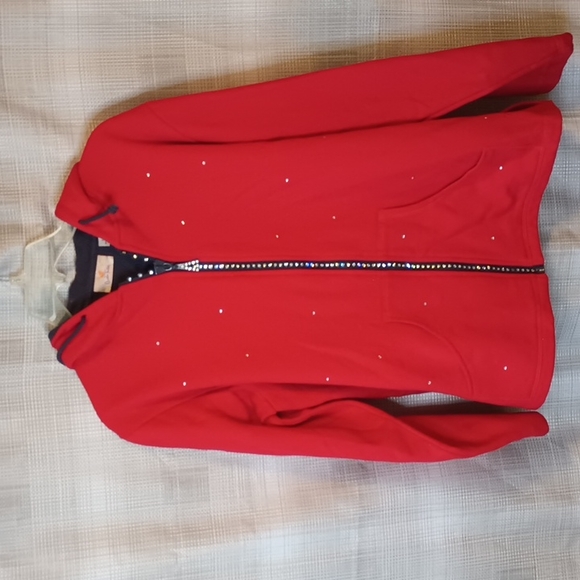 Quacker Factory Jackets & Blazers - Red embellished zippered hoodie L